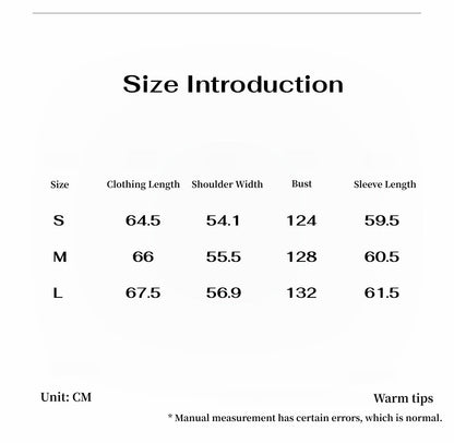 Size introduction chart with clothing measurements in centimeters