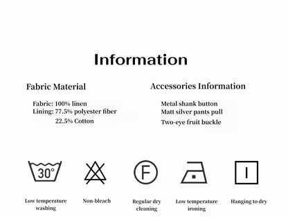 Product information sheet with fabric material, accessories, and care symbols on a white background. This casual lesbian outfit is a perfect example of confident lesbian fashion style and effortless lesbian style.