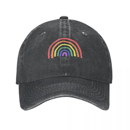 Rainbow 'Love Wins' cap accessory on white background. A must-have piece of lesbian clothing that completes any lesbian outfit and defines your lesbian style.